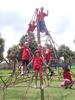 Magic campers on playground equipment